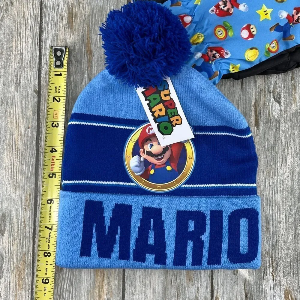 Super Mario & Sonic The Hedgehog Beanie Hat & Gloves 4-Piece Set